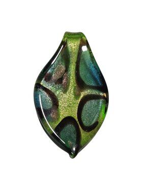 Handmade Green Gold Glass Leaf Pendant Iridescent Design DIY Fashion Jewelry